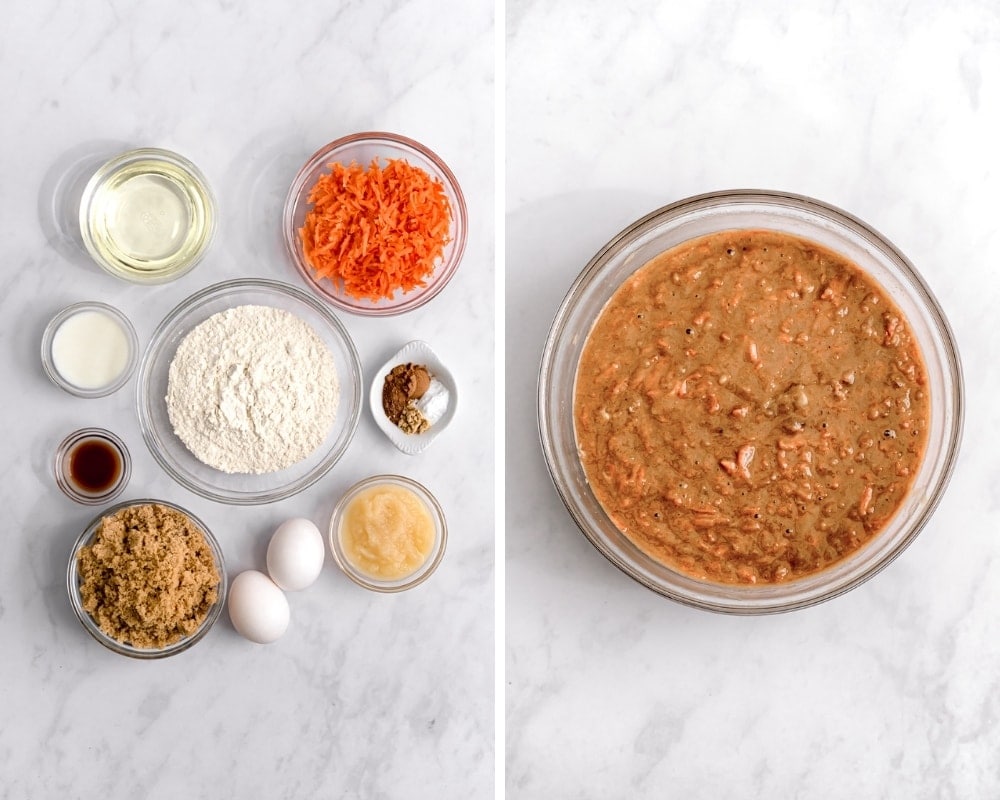 both dry and wet ingredients for carrot cupcakes recipe