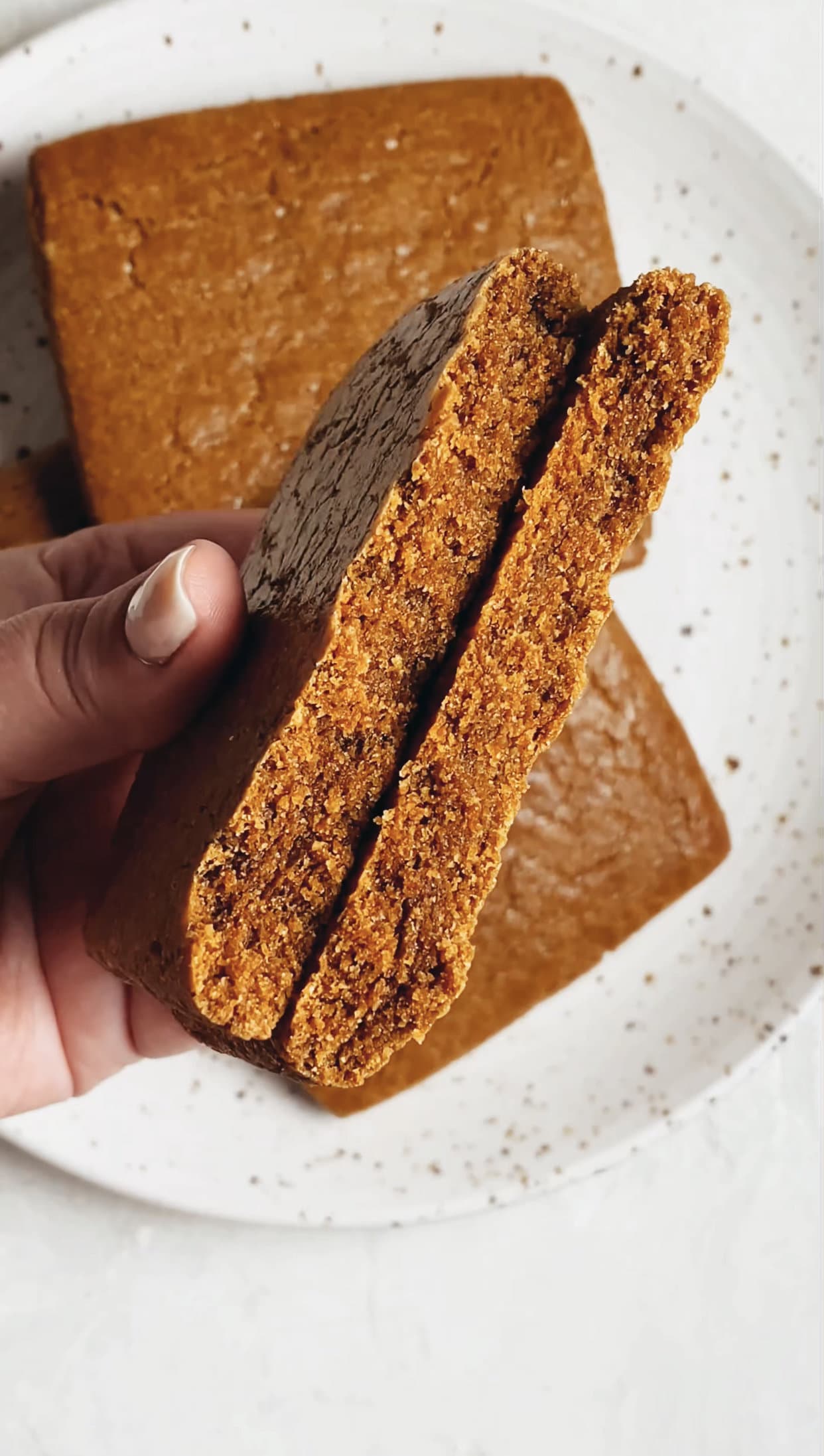 paniqueque broken in half to show the dense texture