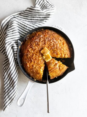 cast iron pan with sweet and spicy honey cornbread